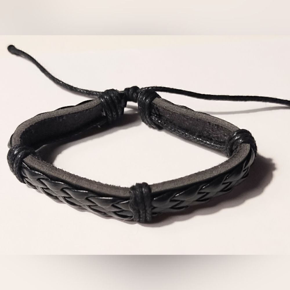 Men's‎ bracelet leather braided layered black new d44